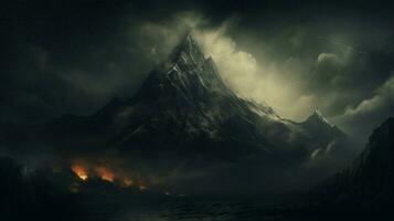 berg top stijgt bovenstaand donker spookachtig landschap foto