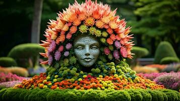 multi gekleurde bloem hoofd in formeel tuin vitrines schoonheid foto