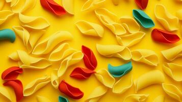 multi gekleurde pasta patroon Aan geel achtergrond foto