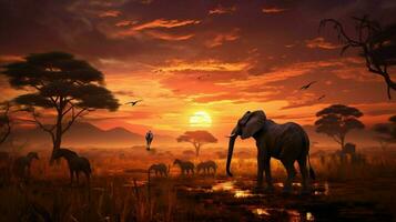 safari groep begrazing Bij zonsondergang in Afrika foto