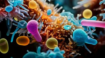 wetenschapper analyses bacterie met hoog schaal vergroting foto