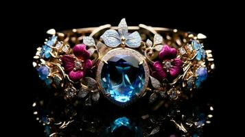 glimmend edelstenen Aan elegant sieraden reflecteren schoonheid foto