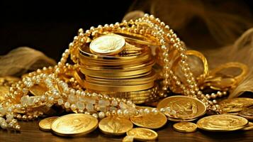 glimmend goud sieraden een symbool van rijkdom foto