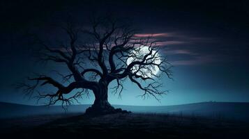 silhouet van spookachtig boom verlichte door maanlicht foto