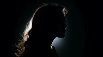 silhouet portret van jong volwassen vrouw op zoek mysterieus foto