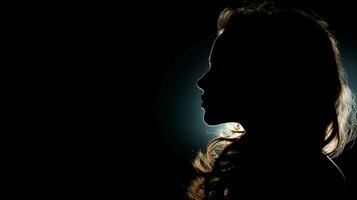 silhouet portret van jong volwassen vrouw op zoek mysterieus foto