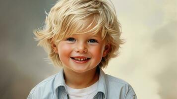 glimlachen vrolijk kind met blond haar- straalt uit geluk foto