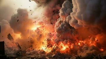 rook en fysiek structuur ontploffen in vurig verwoesting foto