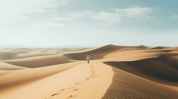 eenzaamheid in dor klimaat Mens wandelen zand duin foto