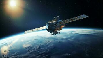 ruimtevaartuig in een baan om de aarde planeet aarde voor globaal communicatie foto