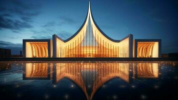 geestelijkheid weerspiegeld in modern verlichte architectuur foto