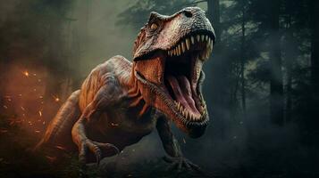 spookachtig dinosaurus brullen in prehistorisch tijdperk foto