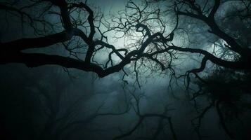 spookachtig silhouet van boom Afdeling in Woud mysterie foto