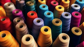 spoelen van multi gekleurde draad Aan textiel materiaal foto