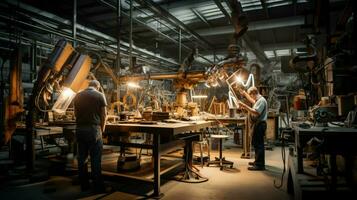 staal machinerie verlicht werkplaats binnenshuis met creatief foto