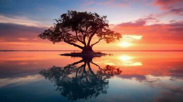 rustig tafereel boom weerspiegelt schoonheid in natuur water foto