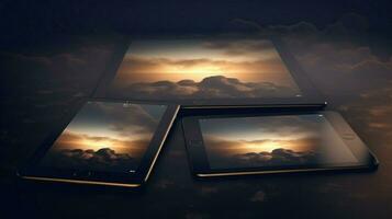 twee tablets apparaten technologie tafereel foto
