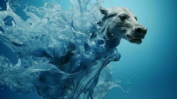 onderwater- dier in blauw vloeistof abstract chaos foto