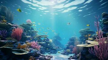 onderwater- rif vis zwemmen in blauw tropisch klimaat water foto
