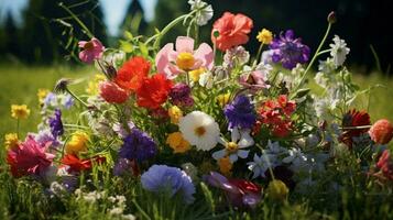 levendig boeket van multi gekleurde bloemen foto