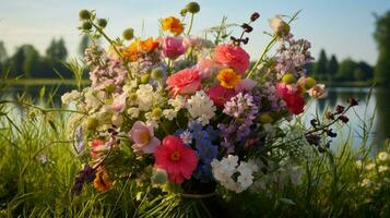 levendig boeket van multi gekleurde bloemen foto