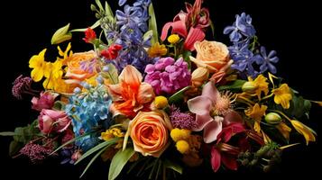 levendig boeket van multi gekleurde bloemen presentatie van natuur foto