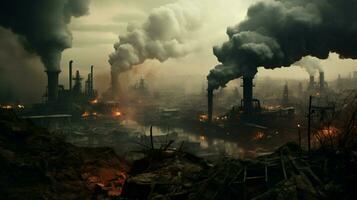 oorlog krachten industrie naar vervuilen milieu lucht foto