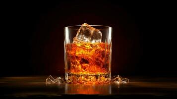 whisky Aan ijs in gloeiend glas beweging foto