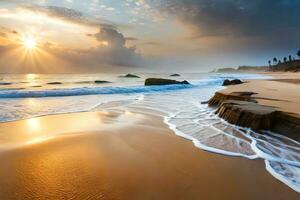 zonsondergang Aan de strand in sri lanka. ai-gegenereerd foto