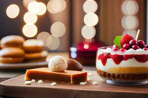 een toetje tafel met desserts en andere voedsel. ai-gegenereerd foto