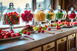 een buffet tafel met veel verschillend types van fruit. ai-gegenereerd foto