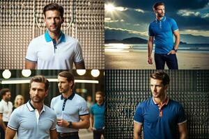 vier verschillend afbeeldingen van mannen vervelend polo overhemden. ai-gegenereerd foto