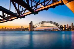 Sydney haven brug Bij zonsondergang. ai-gegenereerd foto