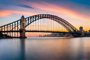 de Sydney haven brug Bij zonsondergang. ai-gegenereerd foto