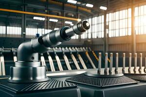 industrieel robots in een fabriek instelling. ai-gegenereerd foto