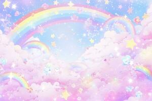 fantasie lucht regenboog. fee luchten regenbogen kleuren, magie landschap en droom lucht. genereren ai foto