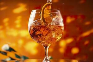 aperol spritz zomer drinken in glas met schaduwen, tropisch achtergrond. generatief ai foto