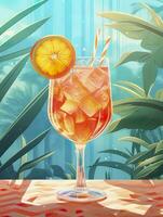 aperol spritz zomer drinken in glas met schaduwen, tropisch achtergrond. generatief ai foto