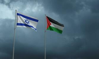 isaraël Palestina vlag golvend bewolkt regen achtergrond oorlog leger conflict religie cultuur moslim land nationaal Islam regering geschiedenis midden- oosten- onderhandeling vrede Gaza crisis bedrijf leger foto