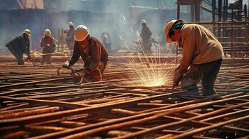 arbeiders Bij een staal fabriek in sjanghai. ai generatief foto