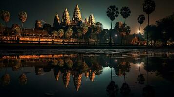 nacht visie van Angkor wat. generatief ai foto