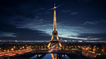 nacht visie van eiffel toren. generatief ai foto