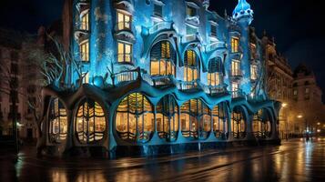 nacht visie van casa batllo. generatief ai foto