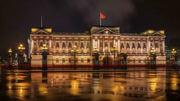 nacht visie van Buckingham paleis. generatief ai foto