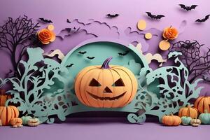 halloween pastel papier besnoeiing achtergrond, halloween achtergrond, halloween illustratie, ai generatief foto