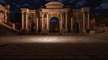 nacht visie van leptis Magna. generatief ai foto