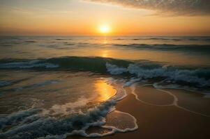 mooi zonsondergang visie van strand, ai gegenereerd. foto