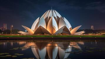 nacht visie van lotus tempel. generatief ai foto