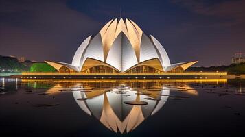 nacht visie van lotus tempel. generatief ai foto