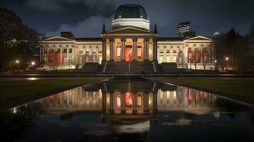 nacht visie van nationaal galerij van Victoria. generatief ai foto
